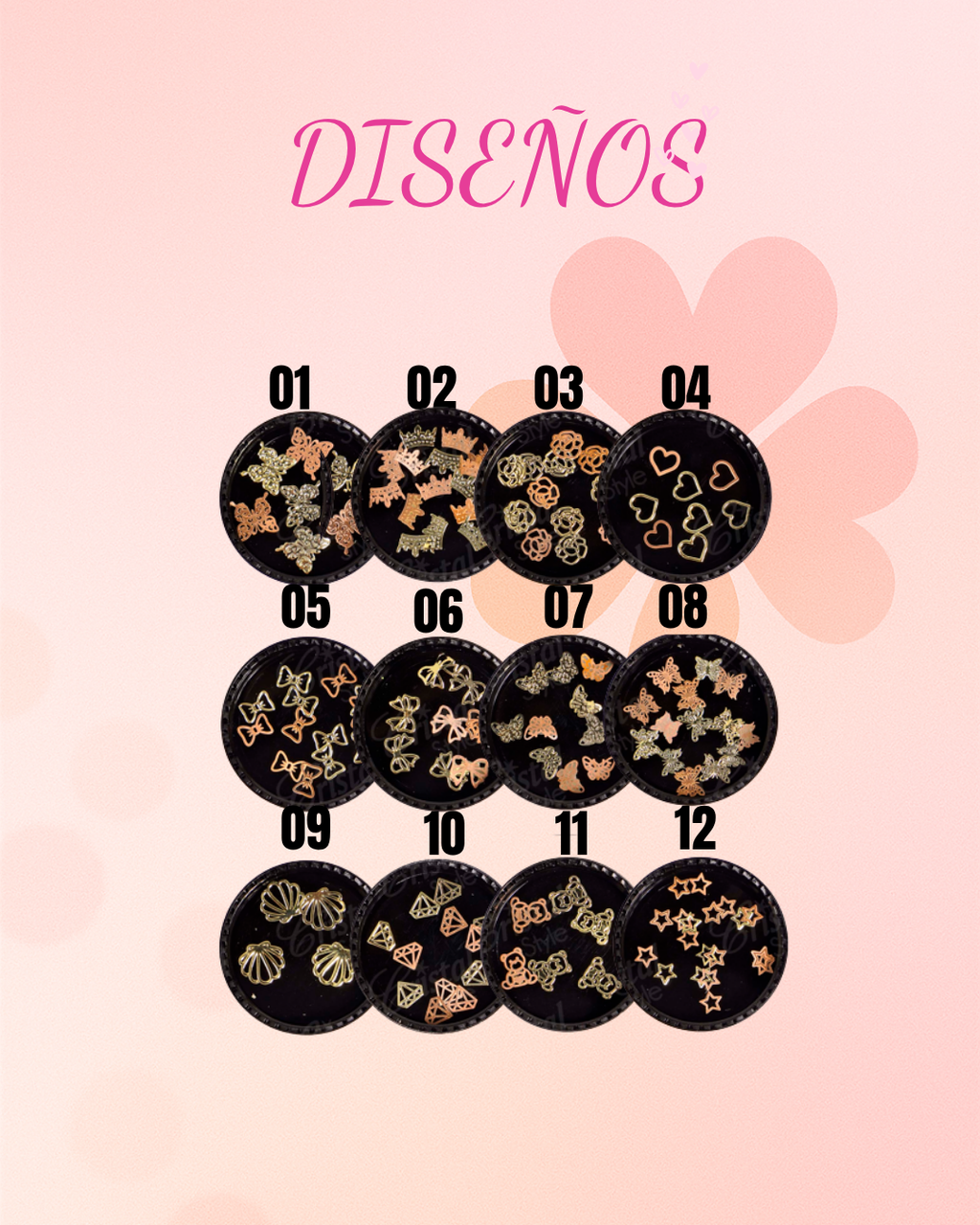 Dijes Dorados Bicolor para Uñas